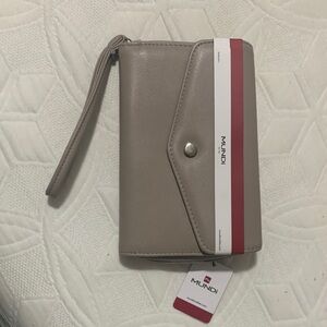 Mundi Beige Wristlet with Red Accent